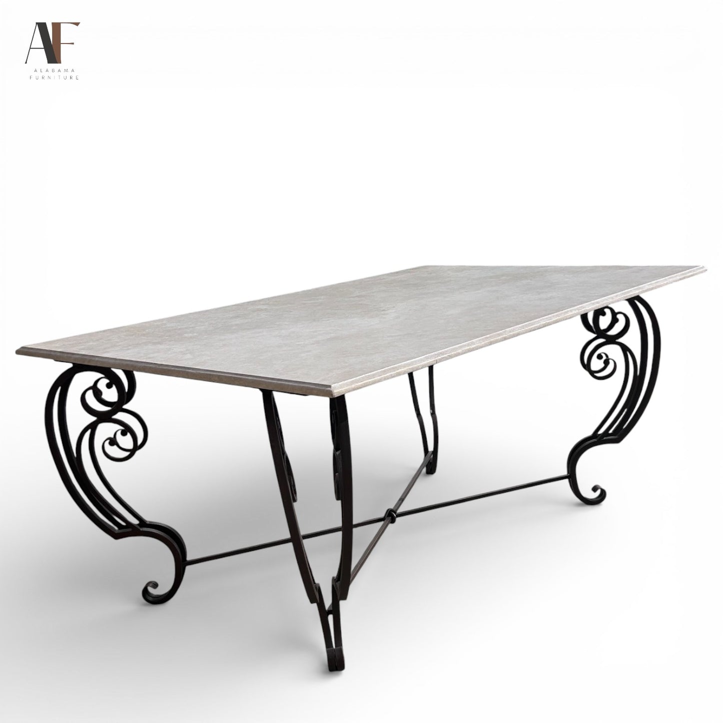 STONE TOP IRON BASE DINING TABLE
