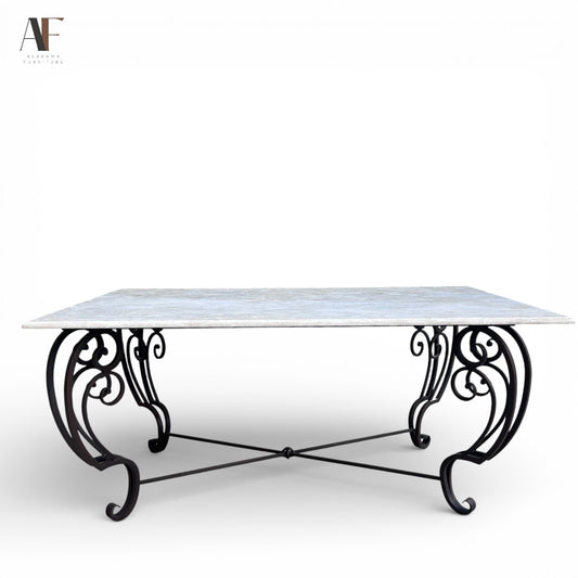 STONE TOP IRON BASE DINING TABLE