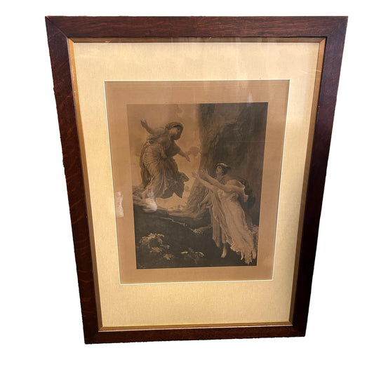 Antique Print with Tiger Oak Frame