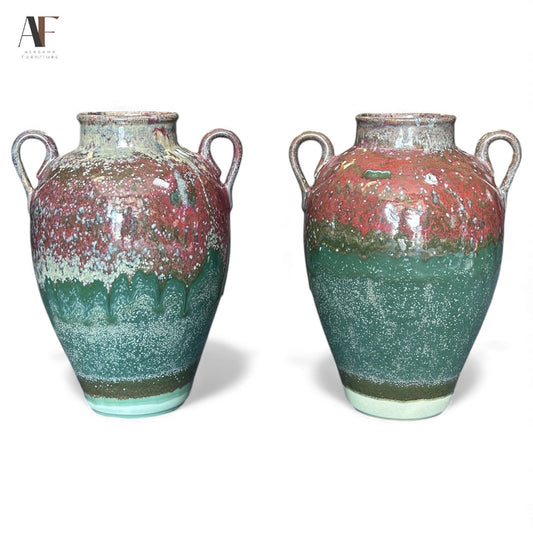 GLAZED POTTERY VASES (PAIR)