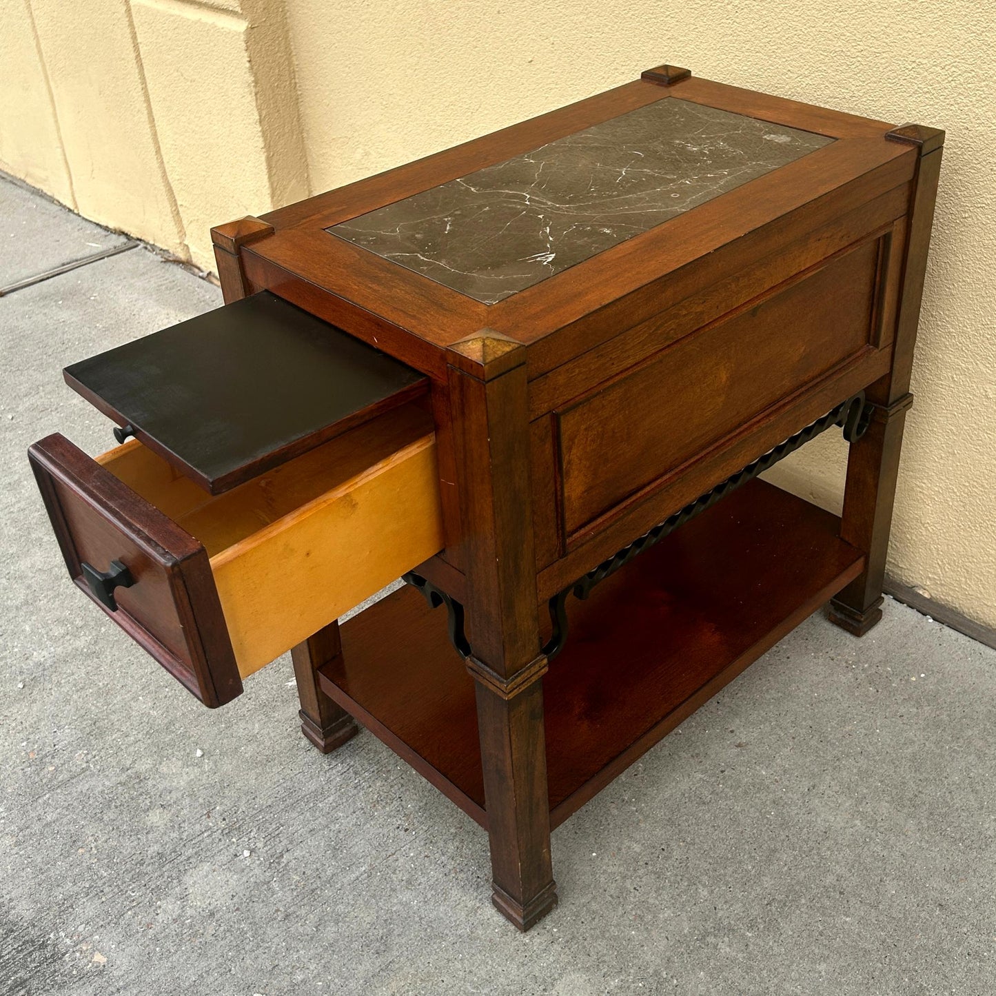 Pair Of Mission Style Marble Top Side Tables