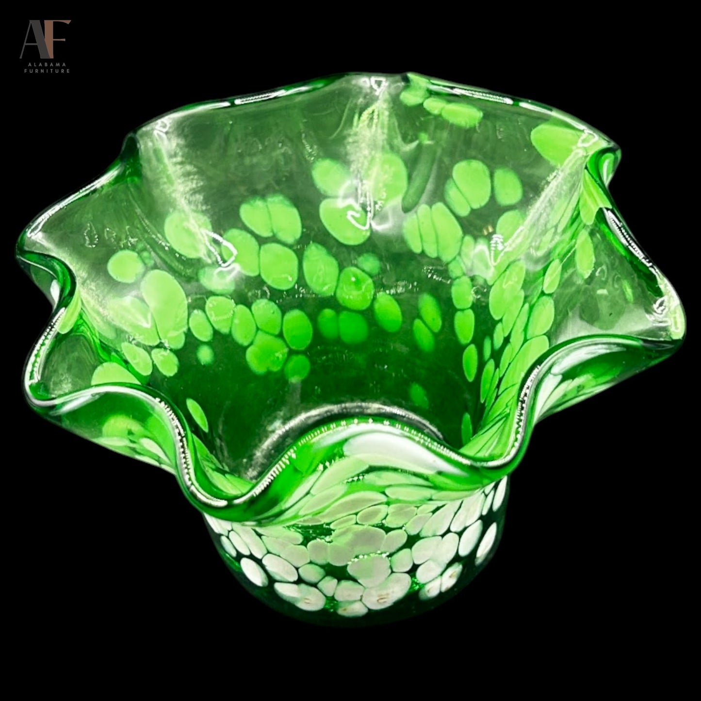 GREEN AND WHITE CRUMPED BOWL