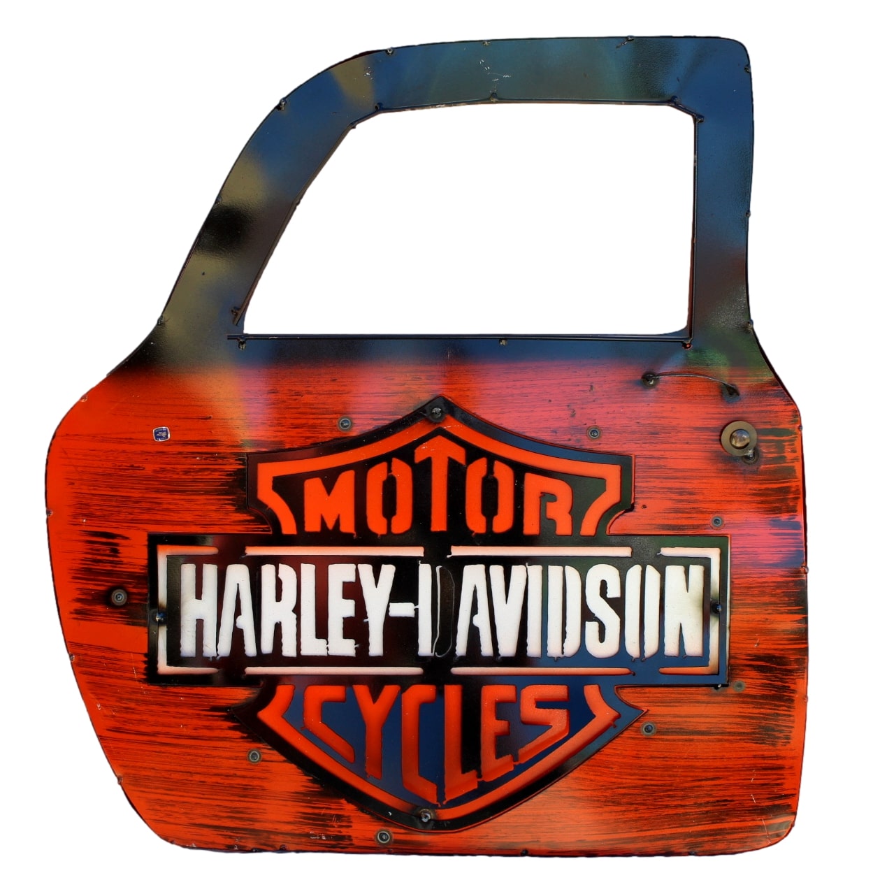 METAL YARD ART HARVEY DAVIDSON METAL DOOR