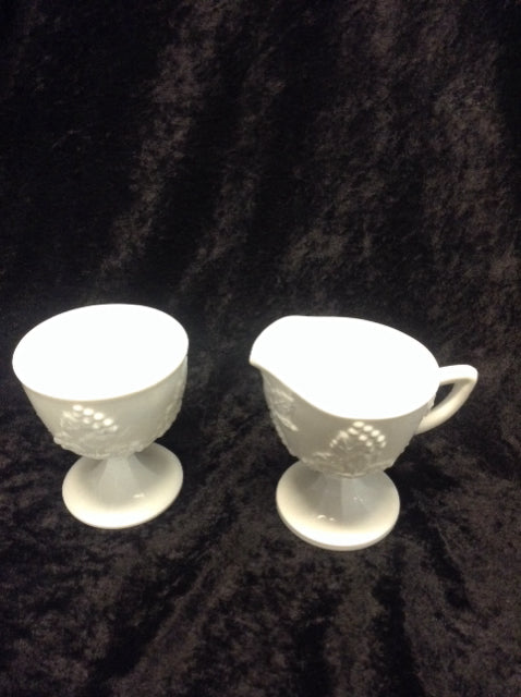 MILK GLASS CREAMER/SUGAR SET