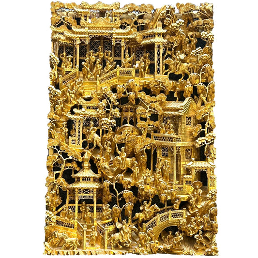 Antique Chinese Carved Gilt Wood Wall Panel