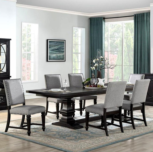 Camis Dining Table in Gray Pine with  6 Camis Side Chair