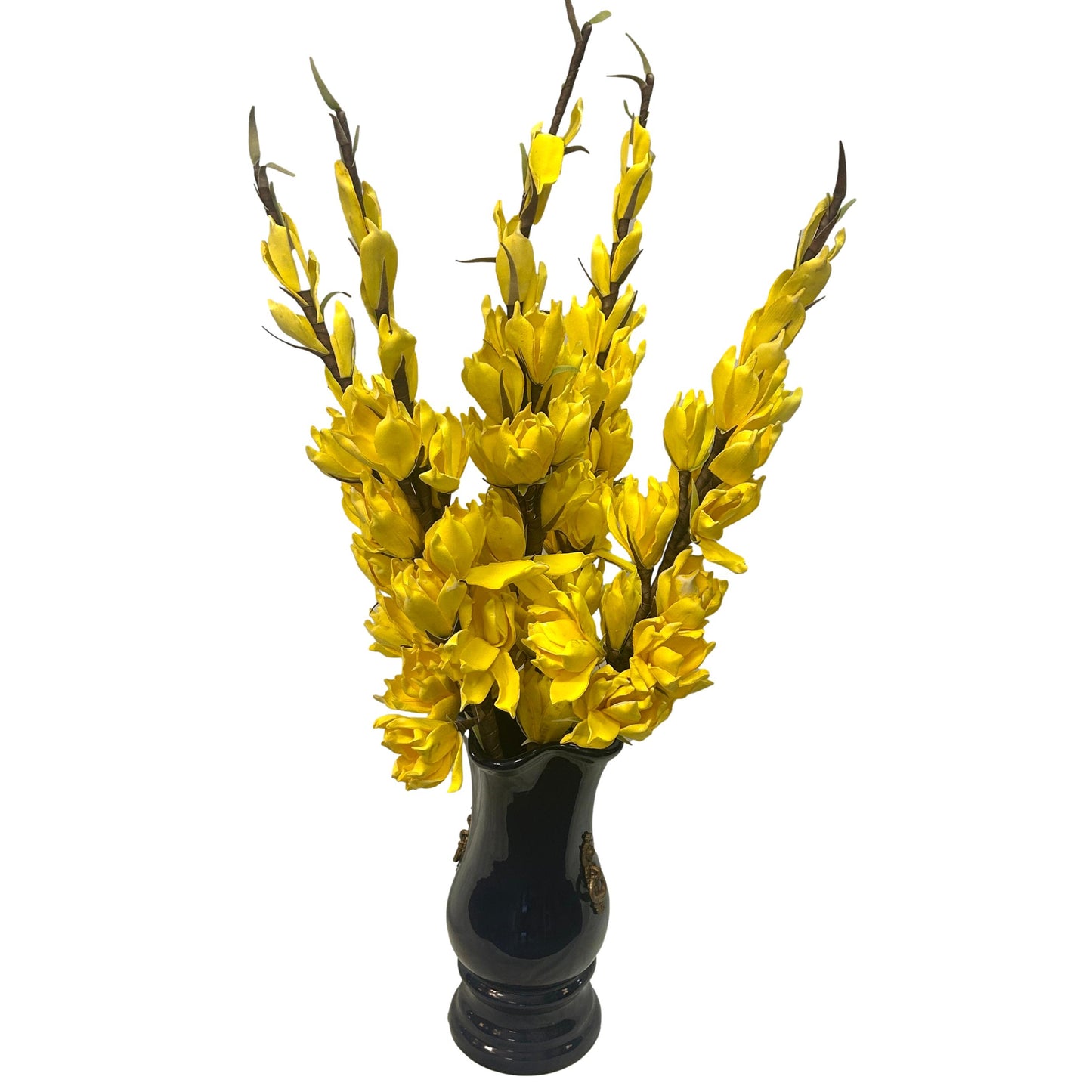 Yellow Floral Arrangement in Blue Ceramic Vase