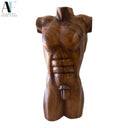 HAND-CARVED WOOD MALE TORSO