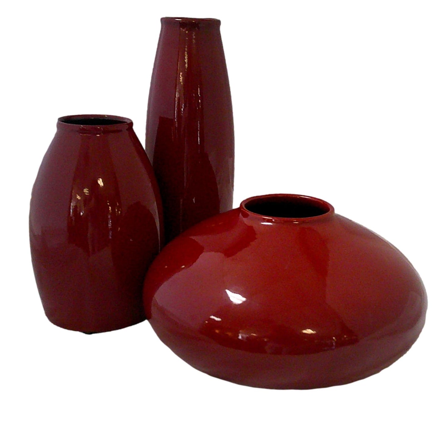 Set of Three Deep Red Vases