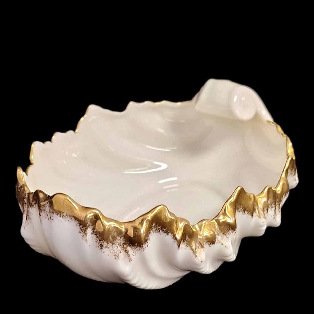 Ivory and Gold Acanthus Porcelain Leaf Candy Dish