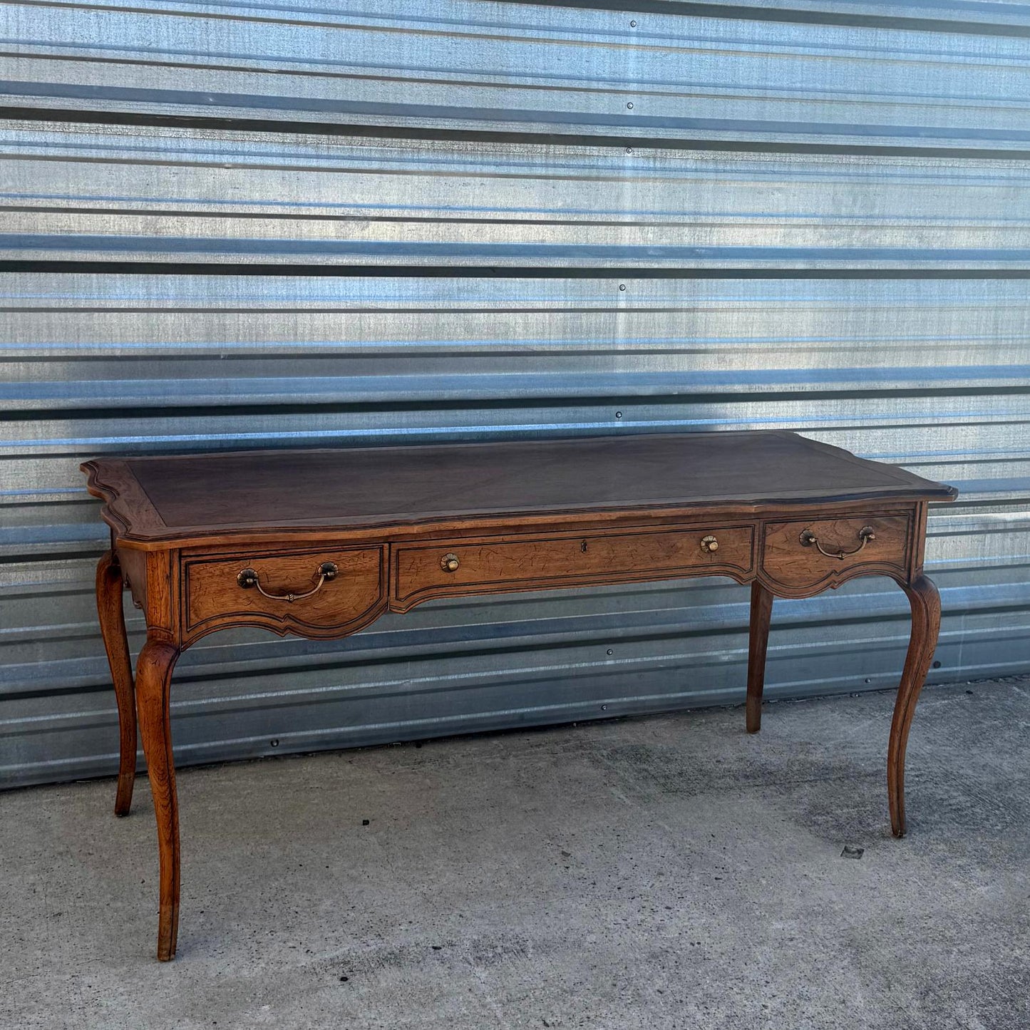 Tiger Oak  Desk W/ Rattan Back Leather Seat