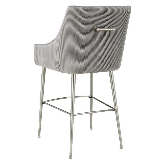 Set of 4 Pleated Light Gray Velvet Bar Stools