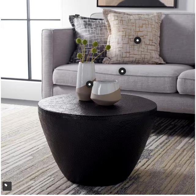 Myrtis Matte Black Round Metal Coffee Table