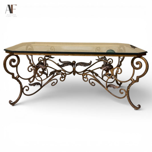 GLASS TOP COFFEE TABLE IRON BASE