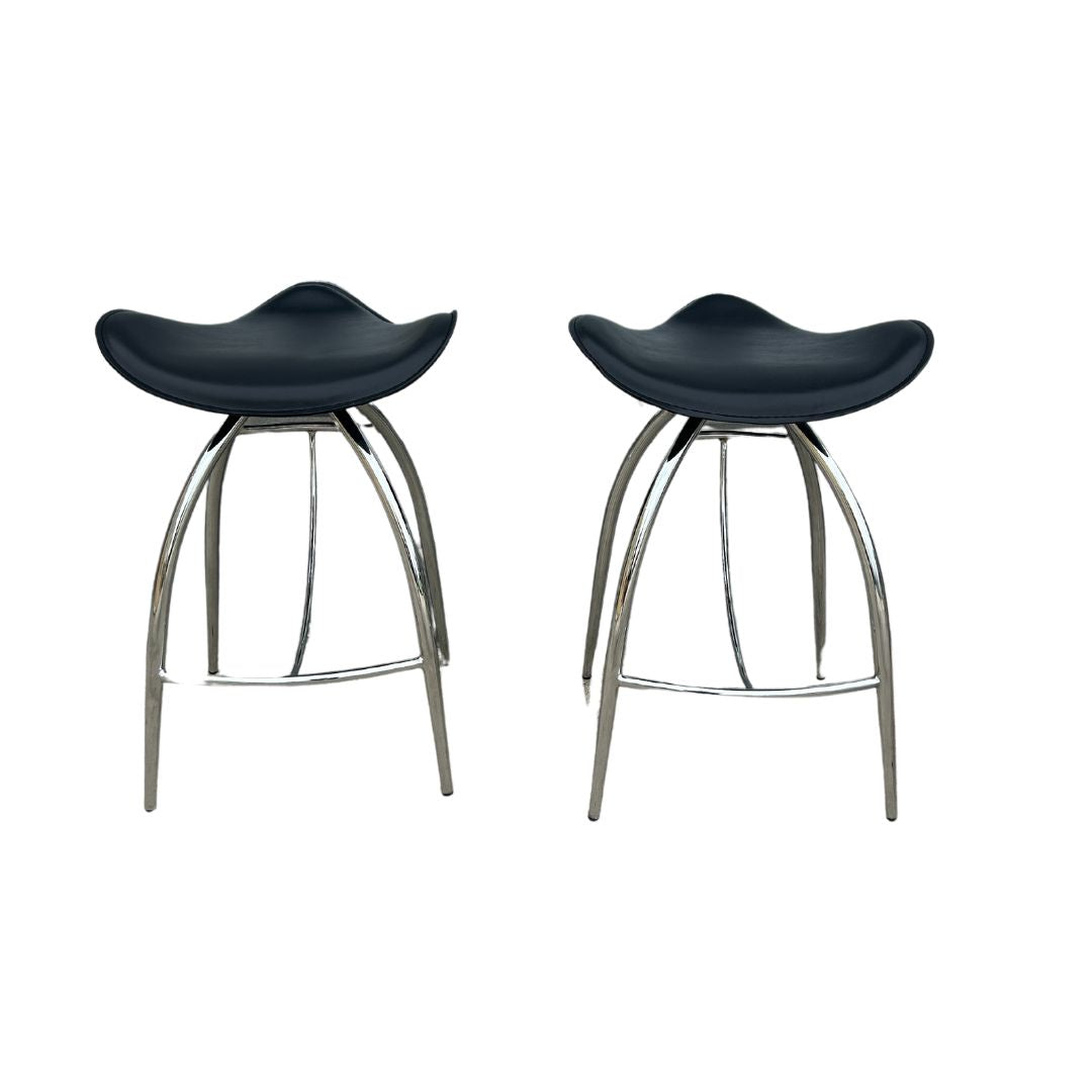 Pair of Leather and Chrome Stools