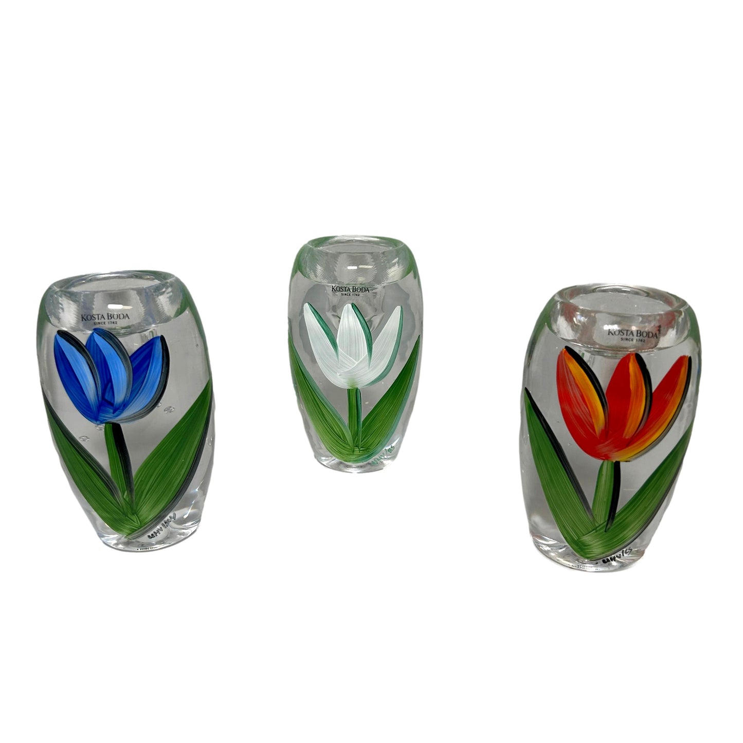 Set Of 3 Kosta Boda Tulip Candle Holders