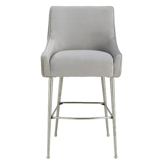 Set of 4 Pleated Light Gray Velvet Bar Stools