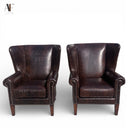 EMBOSSED LEATHER WINGBACK CHAIRS (PAIR)