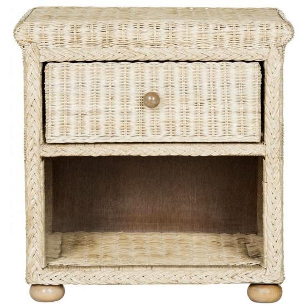 Adira Natural White Wash Wicker Nightstand With Drawer