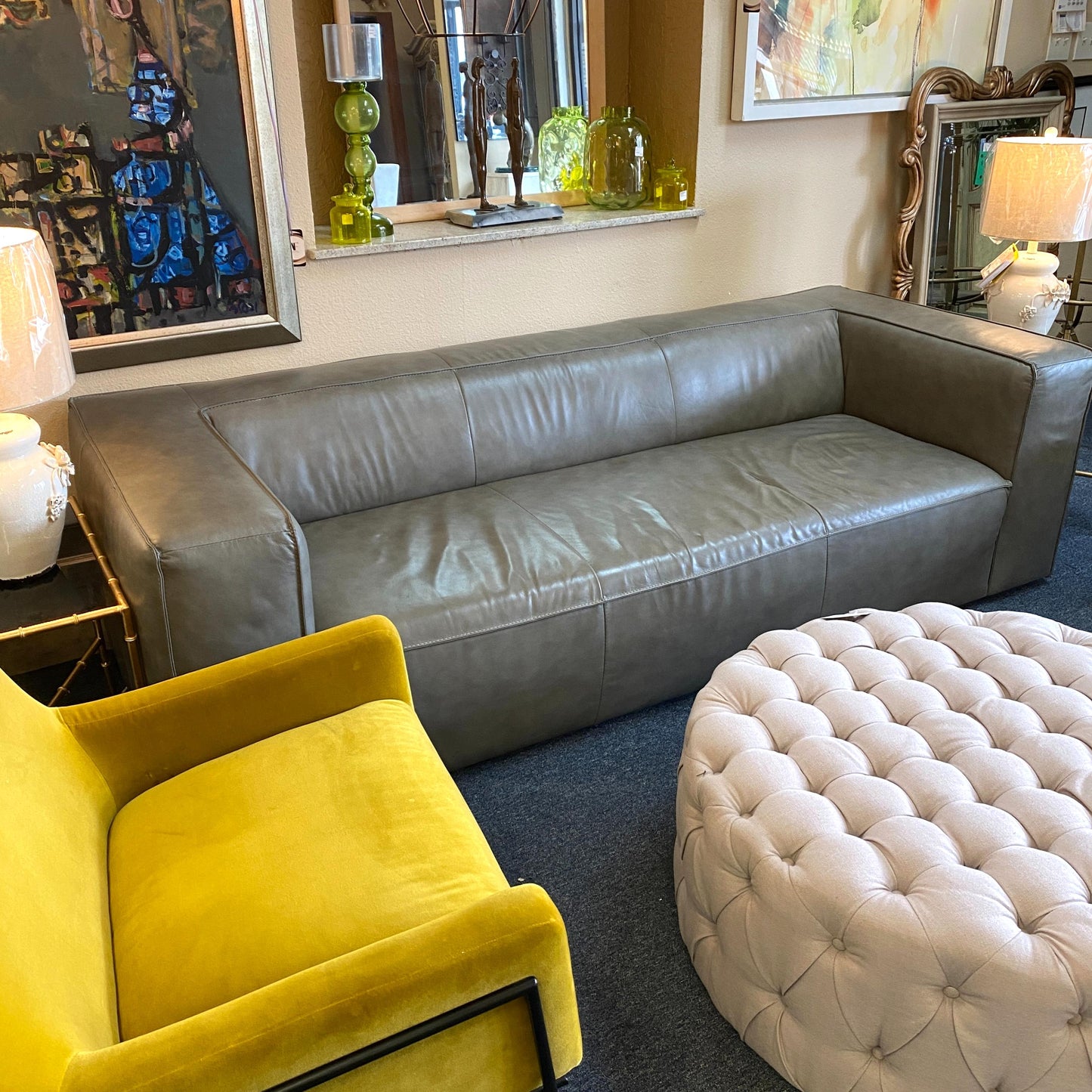 Modern Gray Leather Sofa