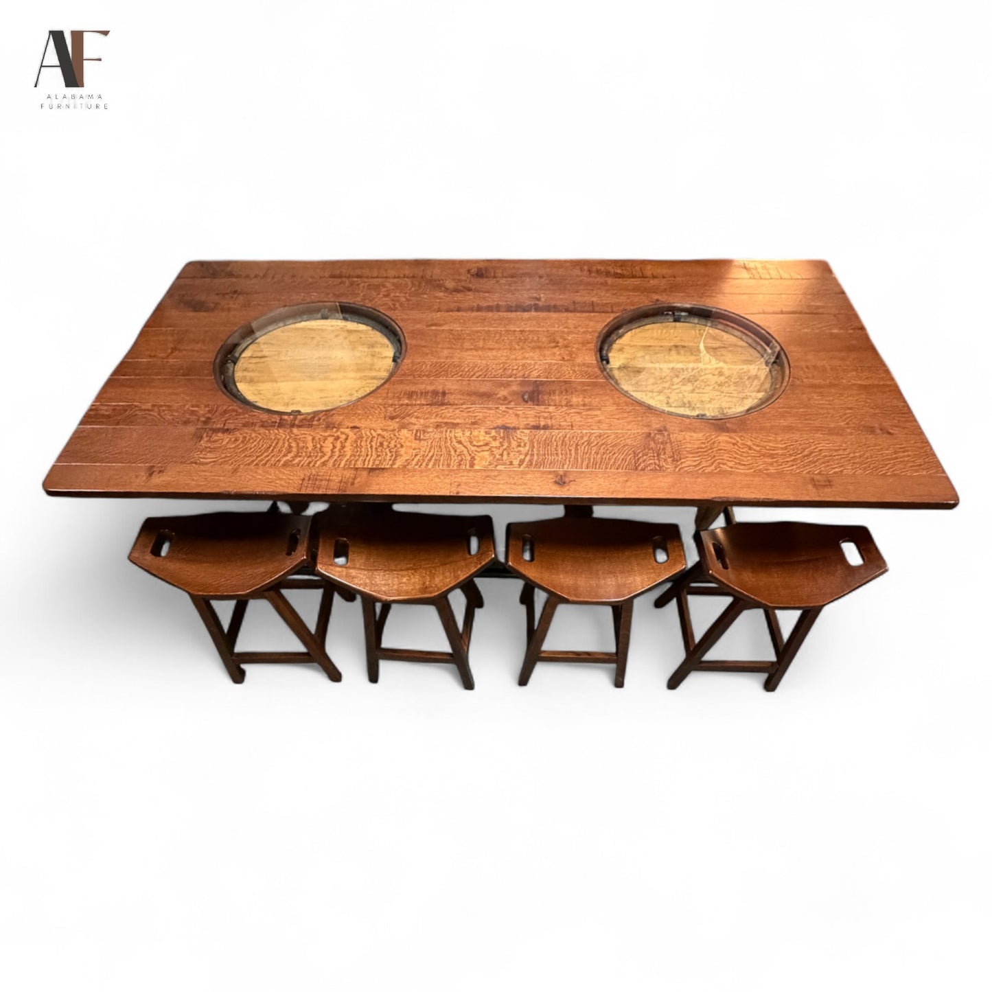 JIM BEAM TABLE W/ 8 COUNTER SWIVEL STOOLS