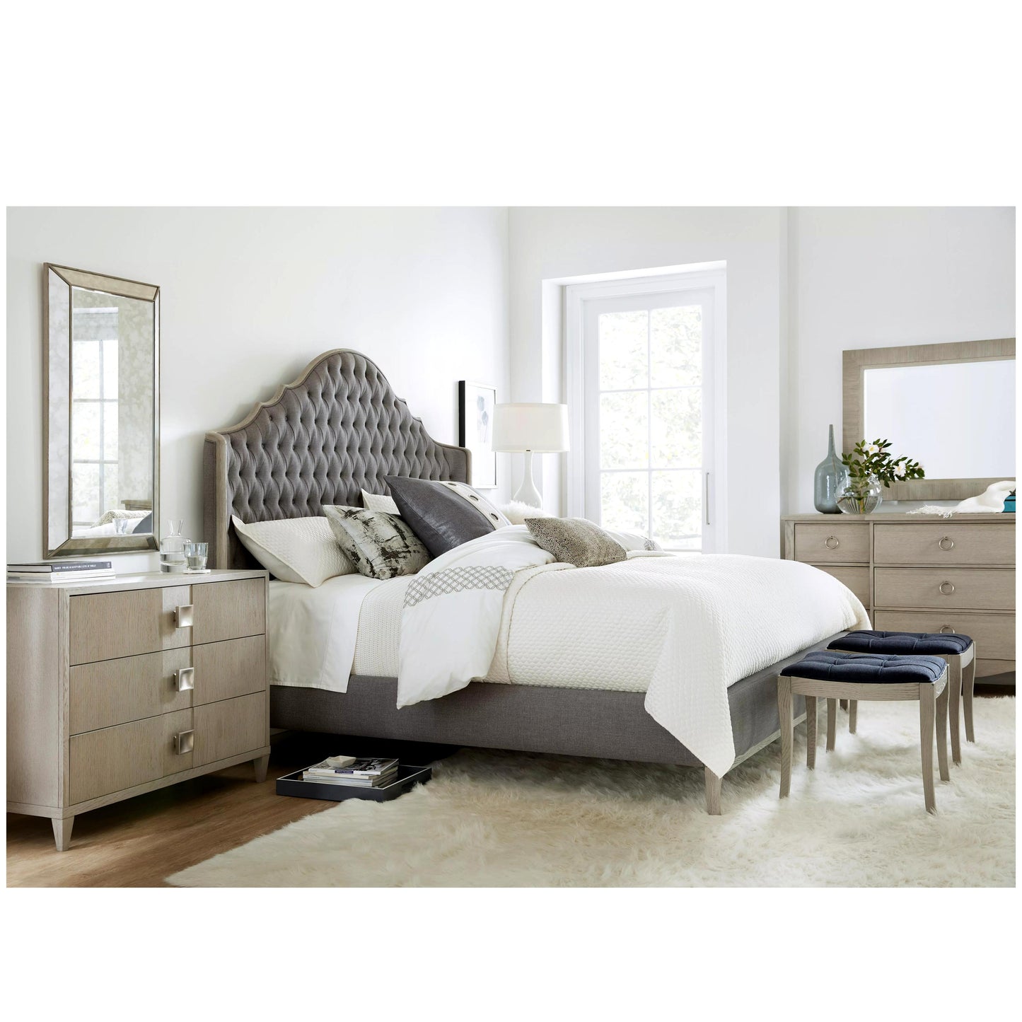 Reverie Upholstered Gray Tuffet King Bed