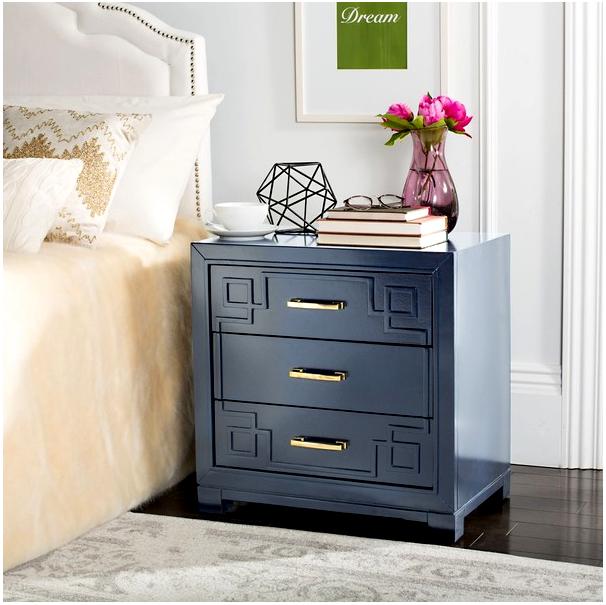 Raina Three Drawer Greek Key Night Stand