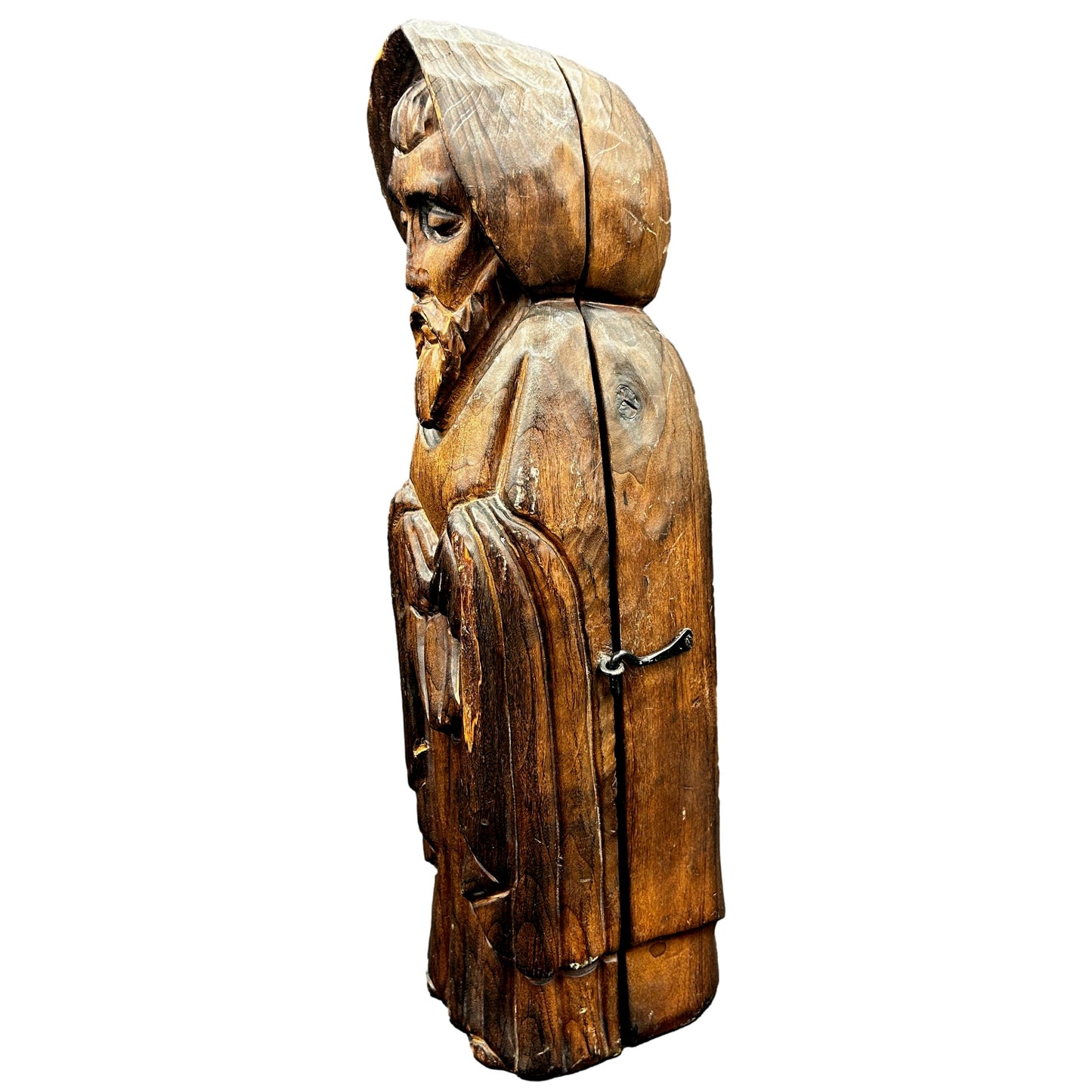 Vintage Hand Carved Wooden Monk Wine Bottle Safe