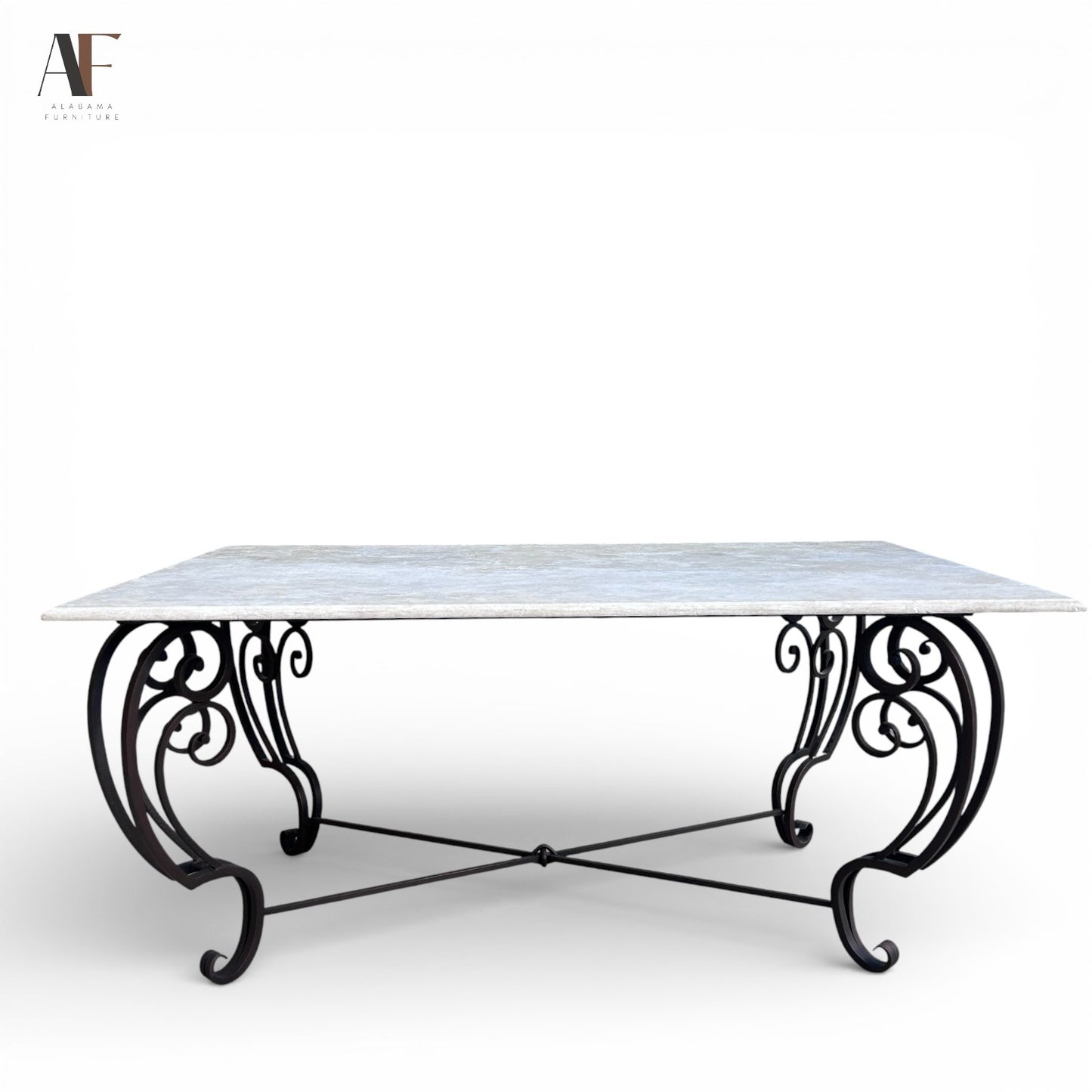 STONE TOP IRON BASE DINING TABLE