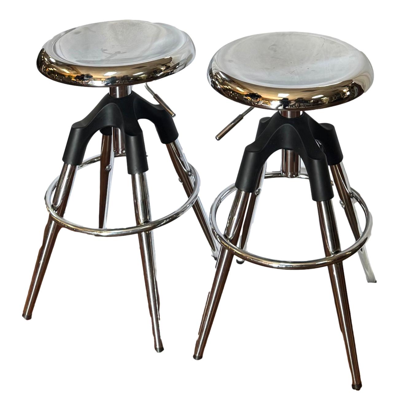 Pair of Adjustable Chrome Stools