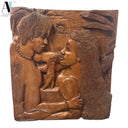 JOHN STONEY HAND-CARVED WOOD RELIEF OF ROMANTIC COUPLE