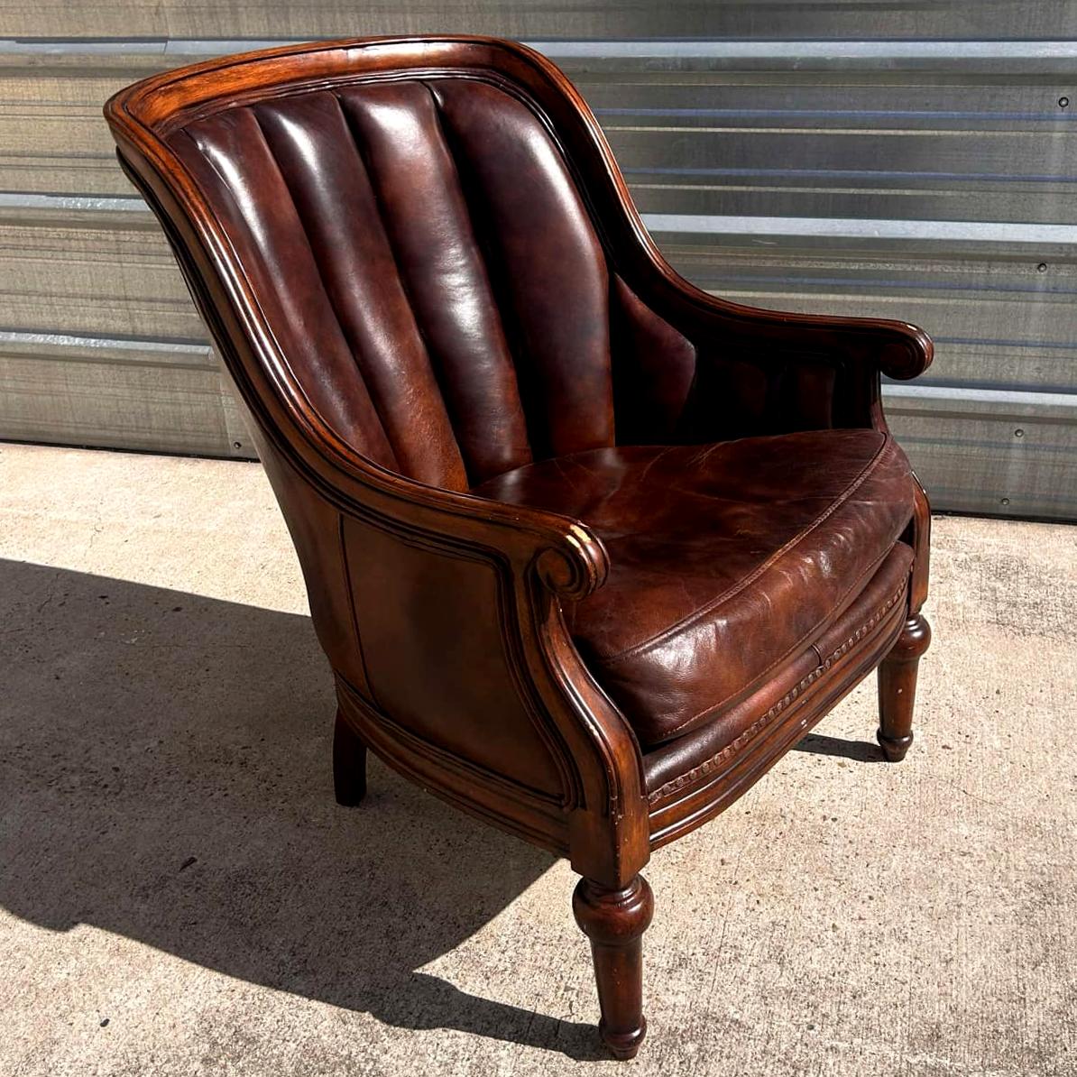 Camel Back Leather Arm Chair