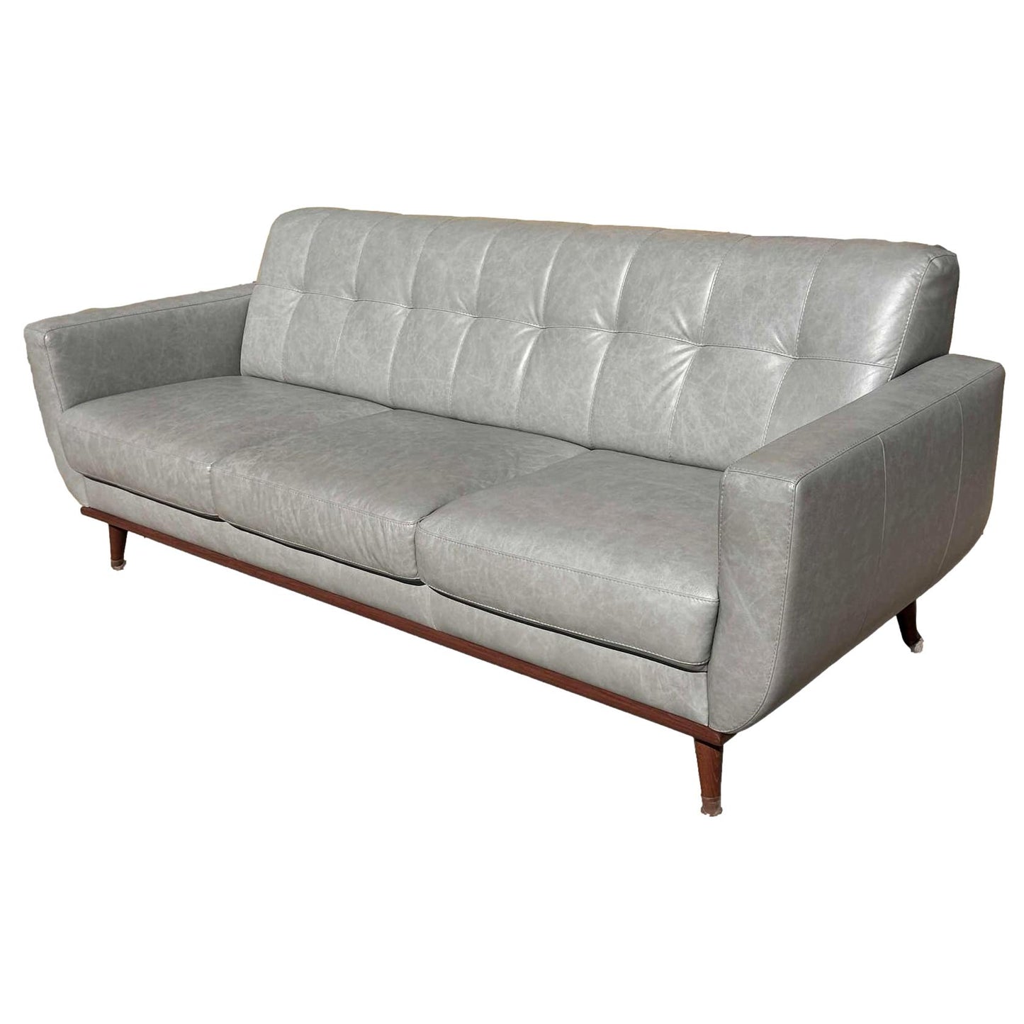 Mid-Century Modern Gray Leather Sofa