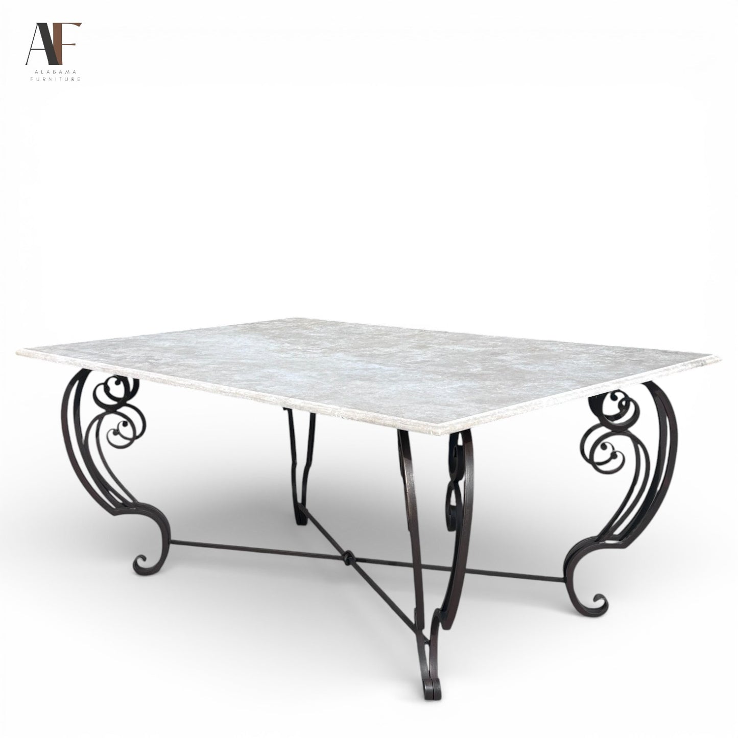 STONE TOP IRON BASE DINING TABLE
