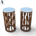 WOOD MARBLE TOP END TABLES ( PAIR)