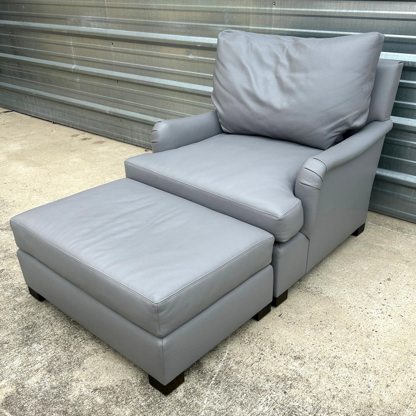 Gray Leather Arm Chair And Ottoman