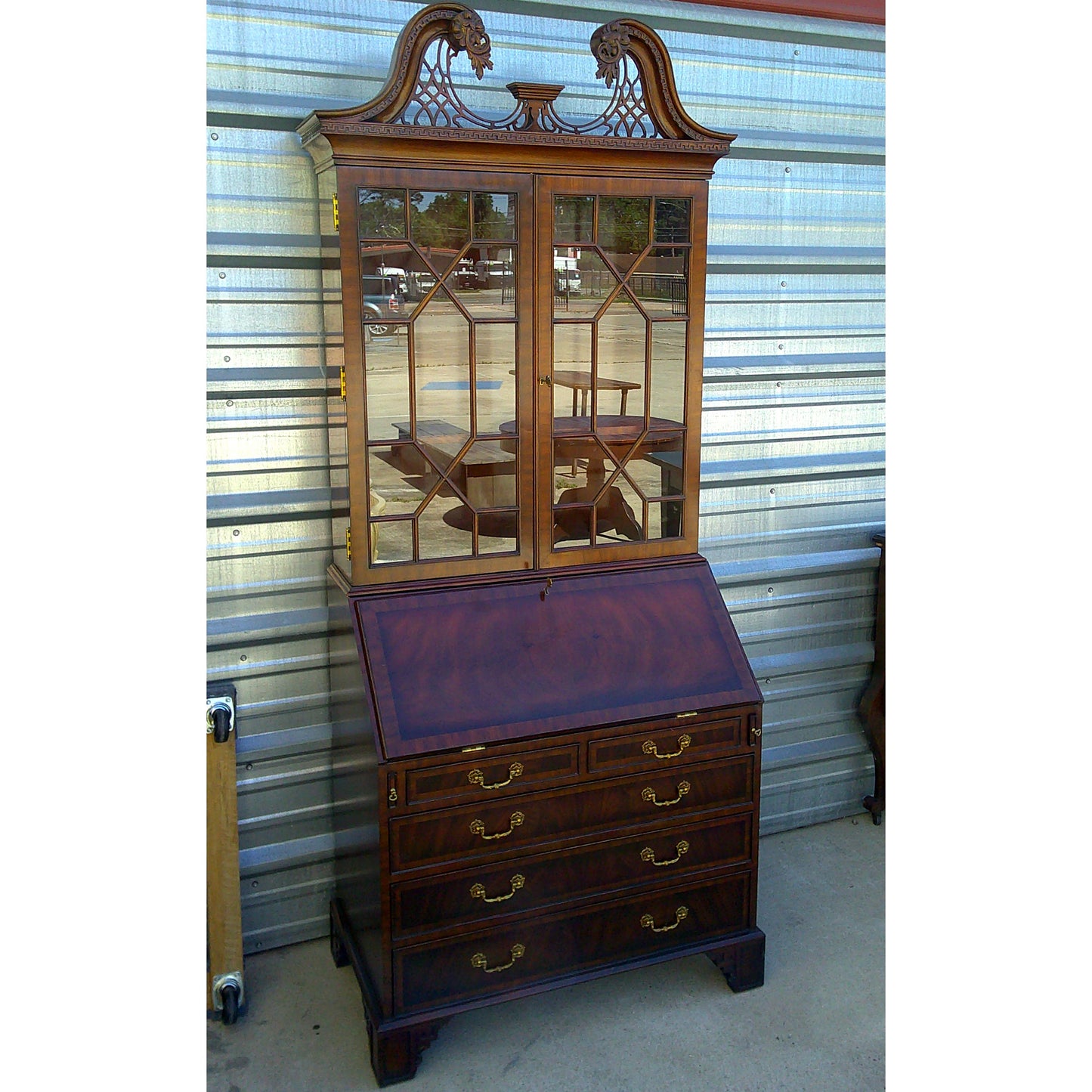 Chippendale Style Secretary Desk with Bookcase Top