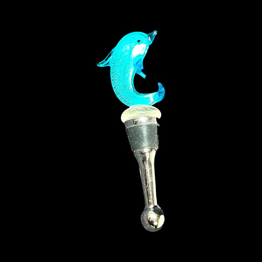Glass Dolphin Wine Stopper