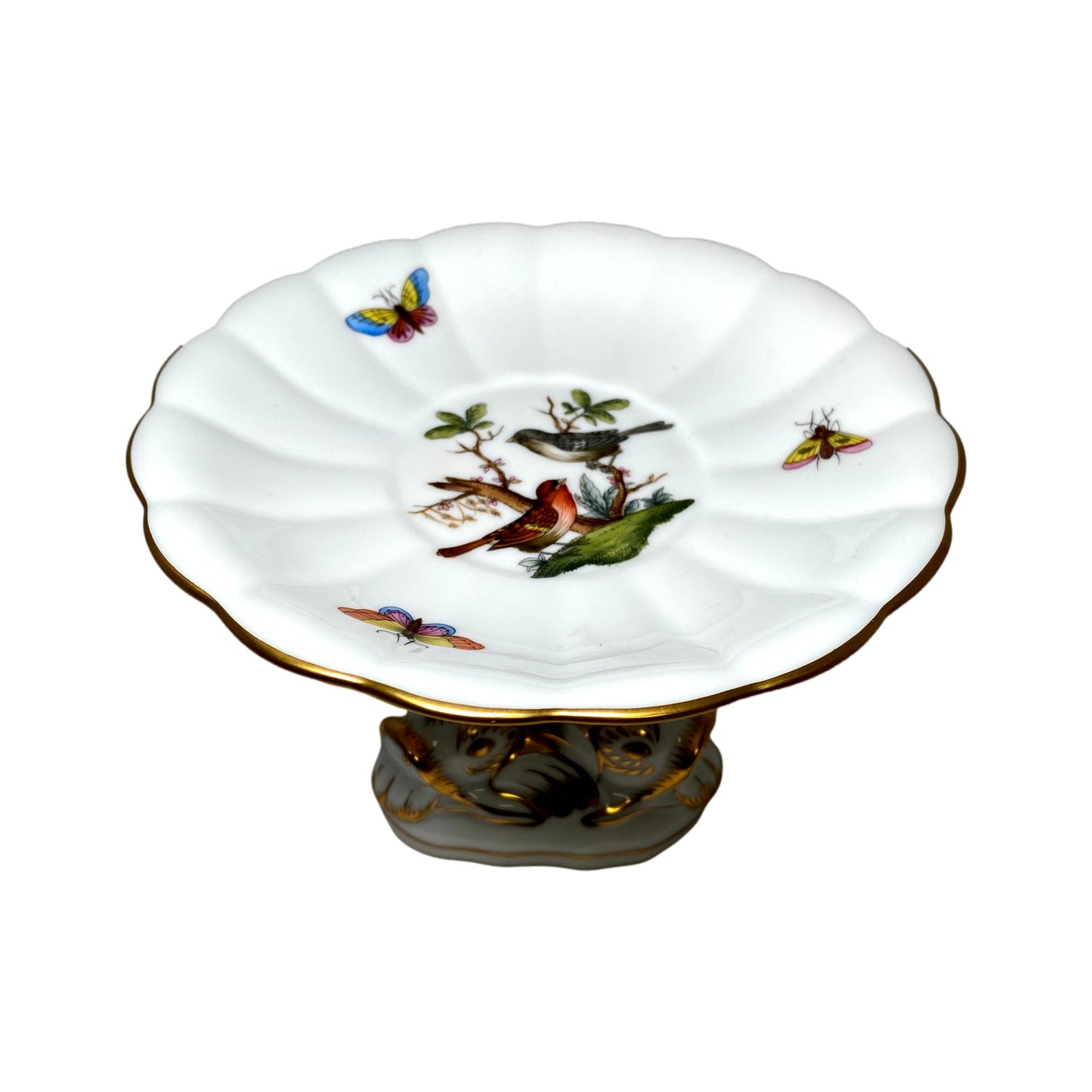 Herend Rothschild Bird Shell Dish with Dolphin Stand