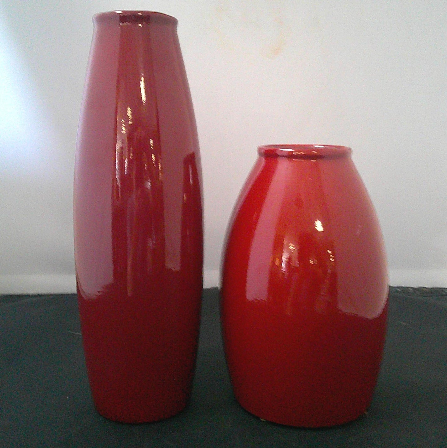 Set of Three Deep Red Vases