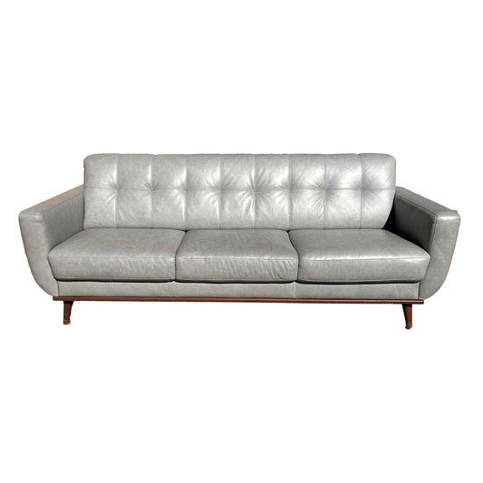 Mid-Century Modern Gray Leather Sofa