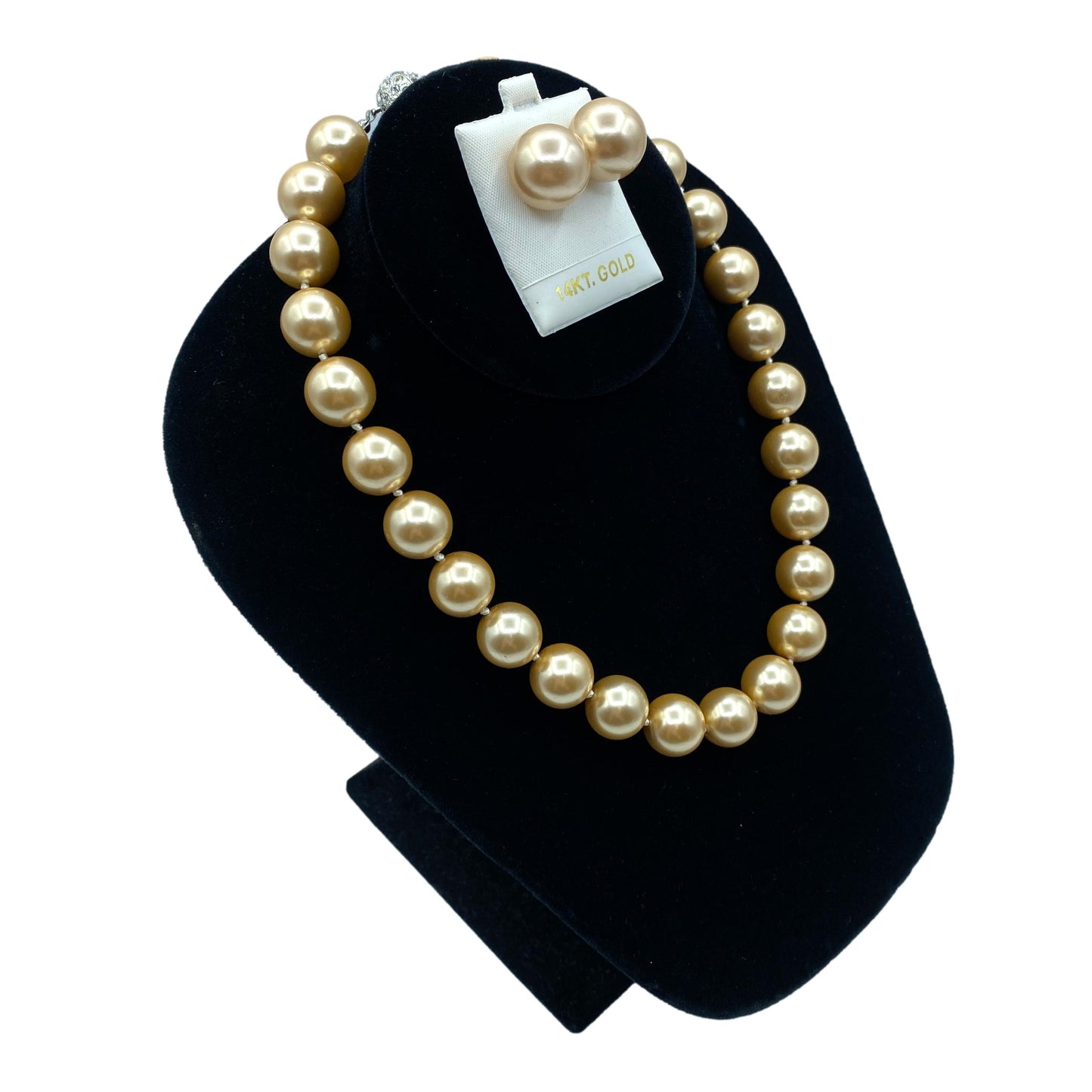 Faux Golden Pearl Necklace and Earring Set