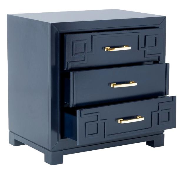 Raina Three Drawer Greek Key Night Stand