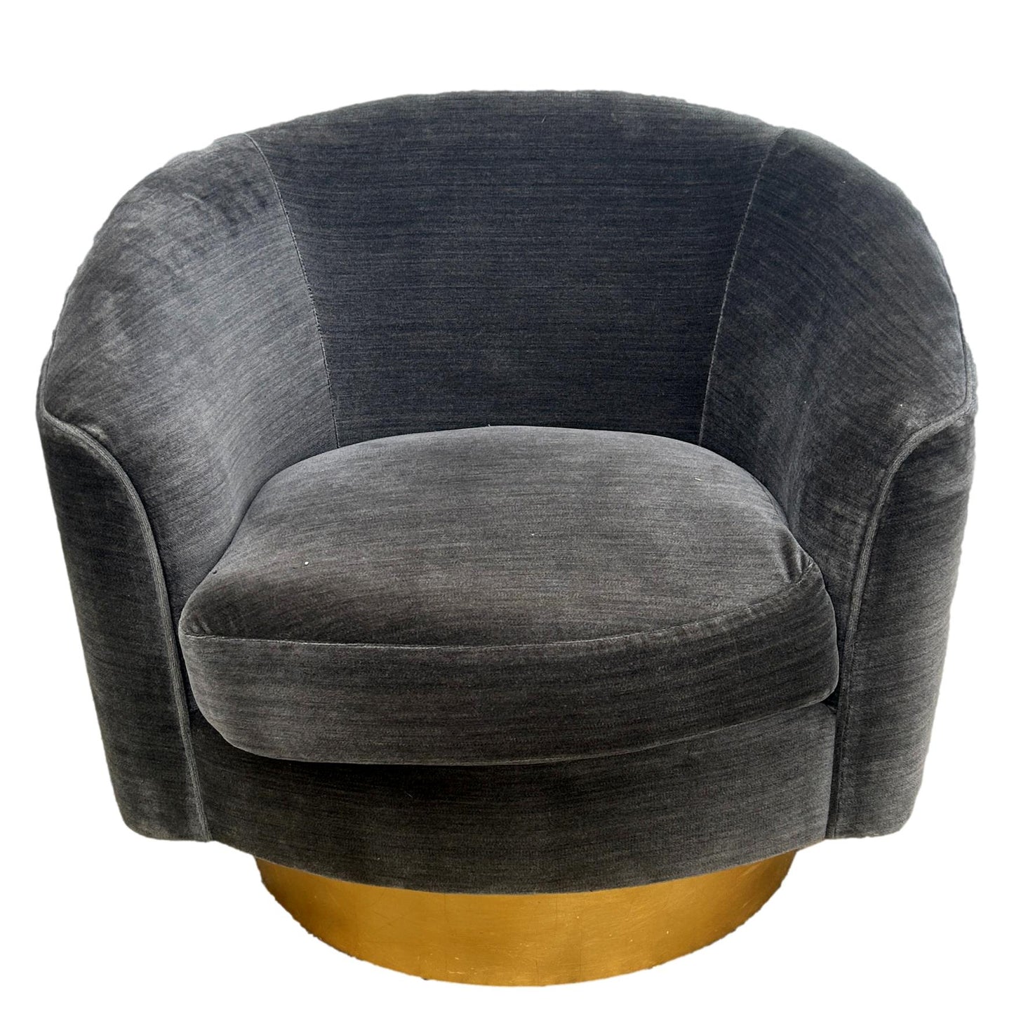 Pair of Gray Velvet Swivel Club Chairs