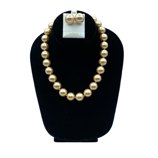 Faux Golden Pearl Necklace and Earring Set