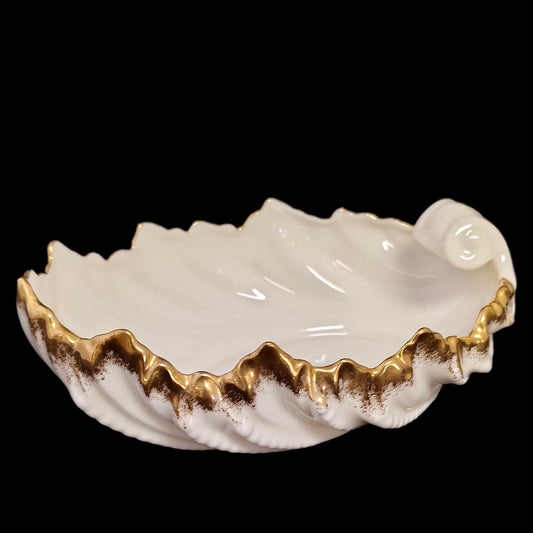 Ivory and Gold Acanthus Porcelain Leaf Candy Dish