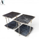 GLOBAL VIEW MARBLE TOP SIDE TABLES (PAIR)