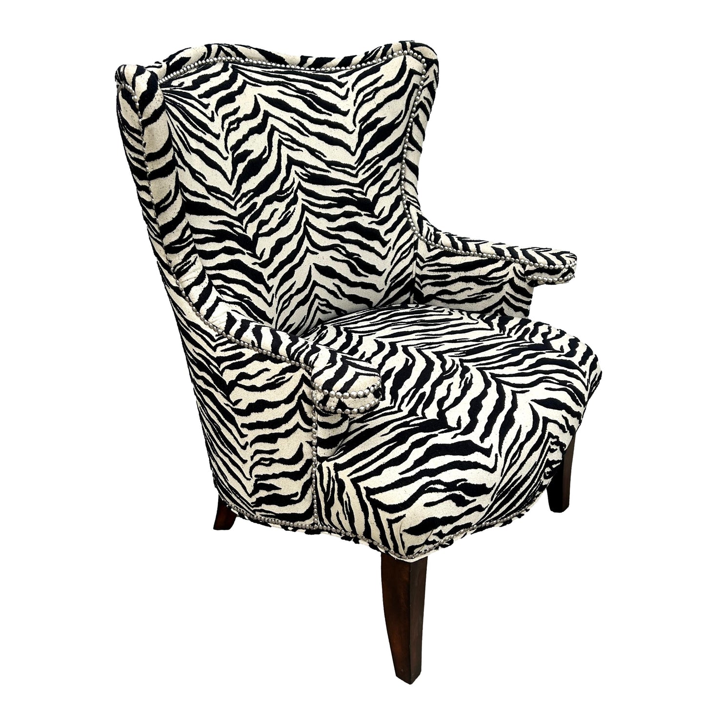 Pair of Zebra Wingback Chairs w/ Nailhead Accents