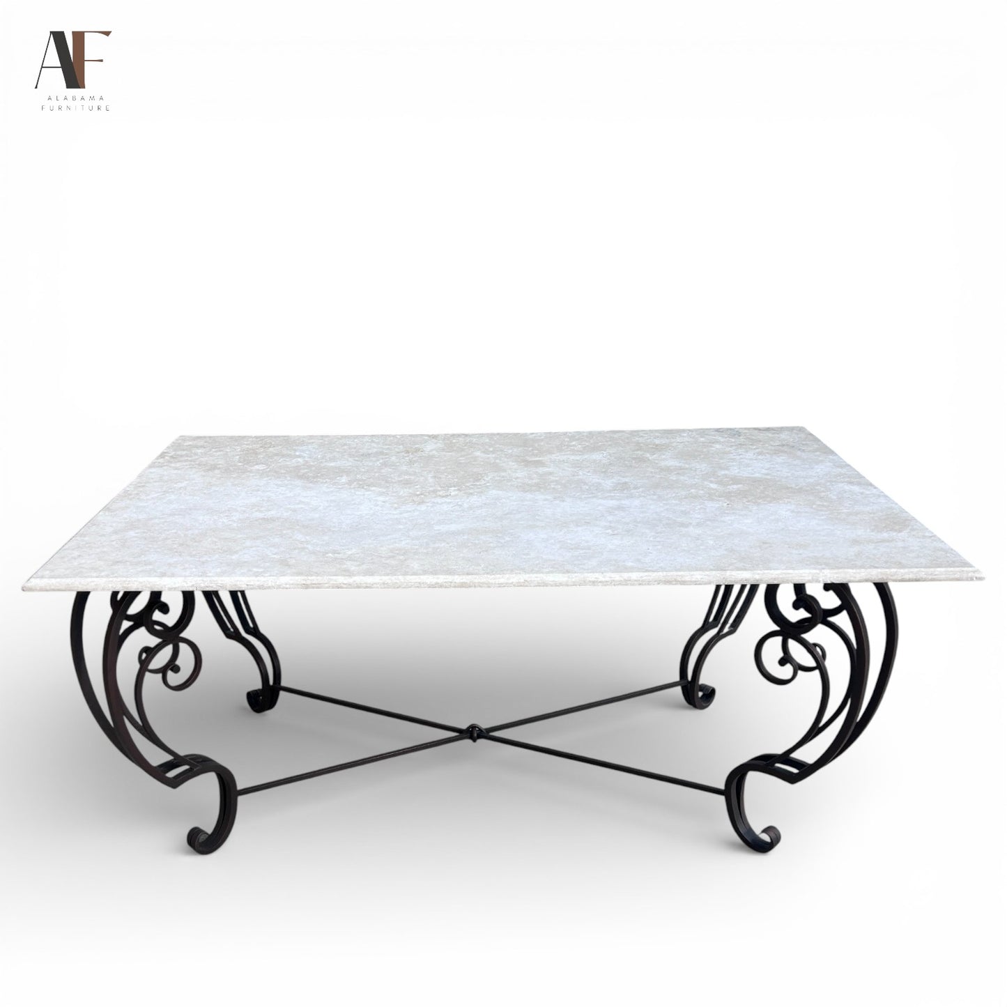 STONE TOP IRON BASE DINING TABLE