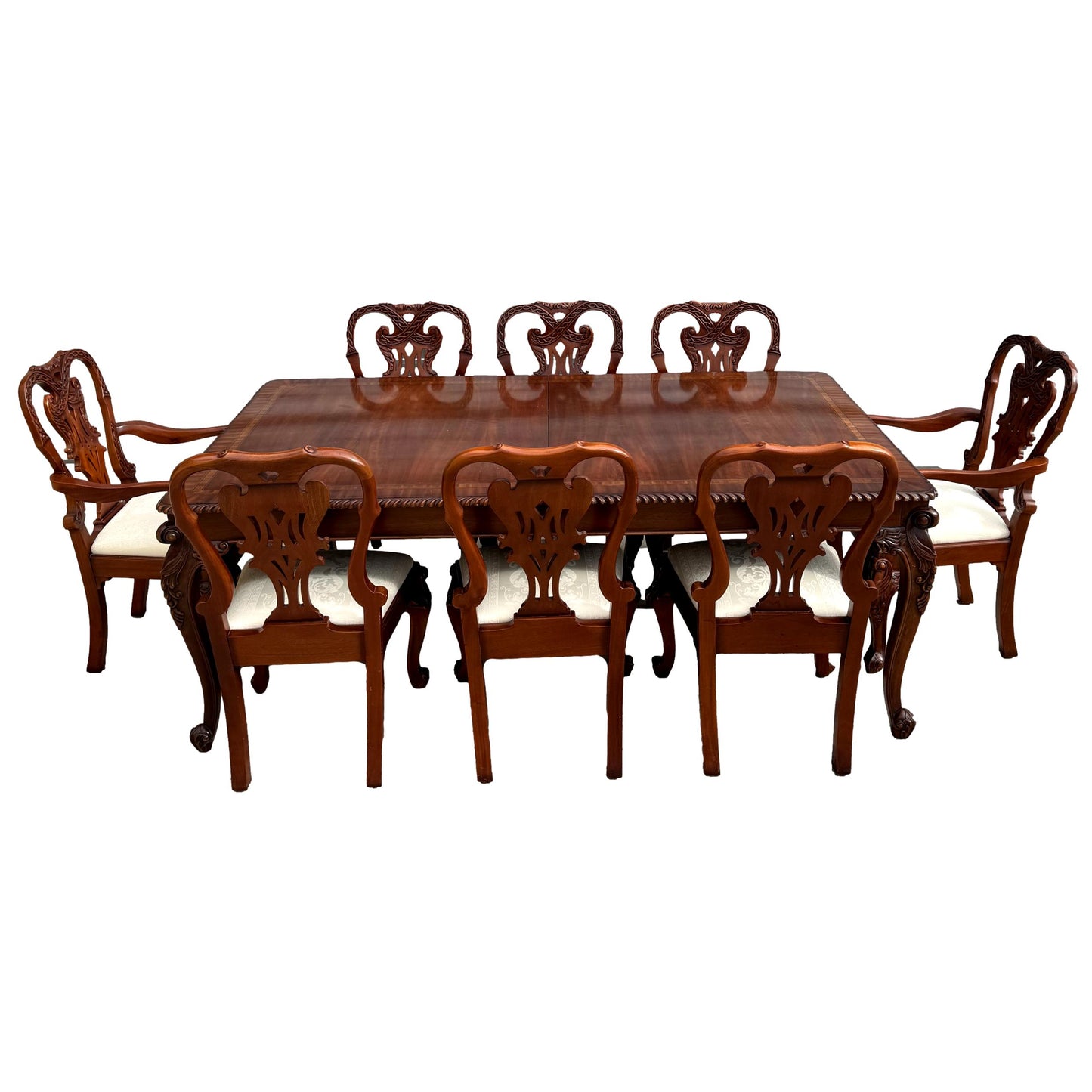 Mahogany Chippendale Table w/ 8 Chairs